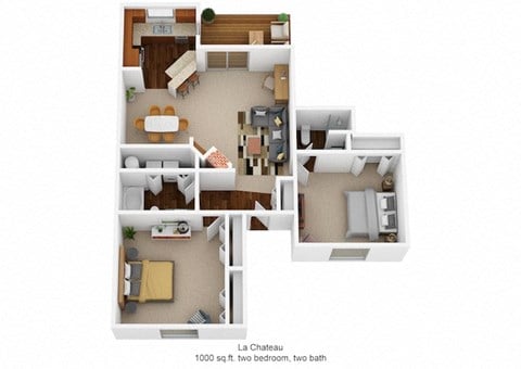 Floor plan for 2 beds, 2 baths, 928 sqft